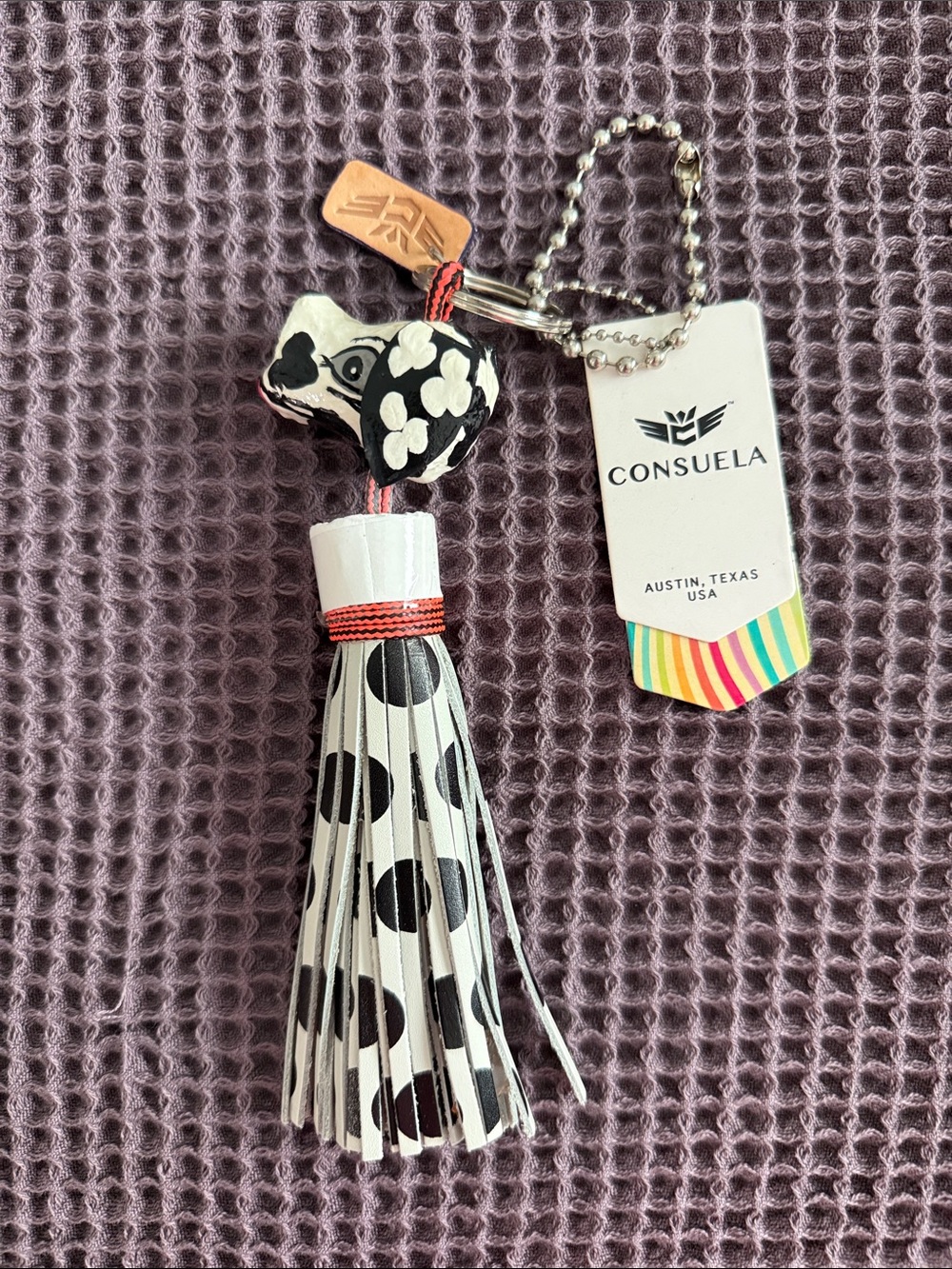 Consuela Black and White Polka Dot Tassel Bag Charm